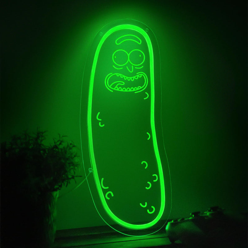 [Australia - AusPower] - Cartoon Pickle LED neon Sign for Wall Decoration, Anime Rick neon Light Sign for Man cave Decor, Christmas Ornament, Party and Game Room Decoration, Dimmable Dill neon Sign USB Power (Green 2) 