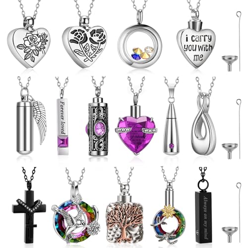 Ecation 15 Pcs Urn Necklace for Ashes Women Cremation Jewelry Purple