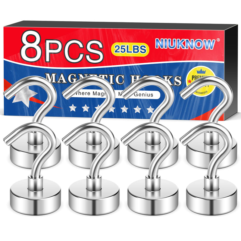 [Australia - AusPower] - 8Pack Heavy Duty Magnetic Hooks, 25 lbs Strong Neodymium Magnet Hooks for Hanging, Magnet with Hook for Cruise, Grill, Fridge 8 Pack 