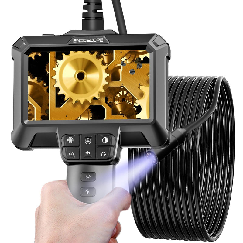 [Australia - AusPower] - Endoscope Camera with Light - IP67 Waterproof Borescope Camera with 8 Adjustable LED Lights | 4.3" LCD Screen Borescope | HD 1080P Inspection Camera Scope Camera with 16.5ft Semi-Rigid Cord 