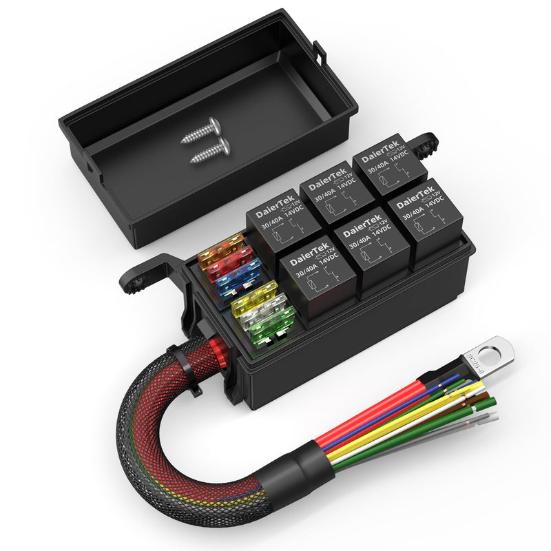 [Australia - AusPower] - DaierTek 12V Relay Box 6 Way12 AWG Pre-Wired Waterproof Relay Box 6 Slot ATC/ATO Fuse Relay Block Universal Relay Panel for Automotive Car Marine Boat 6 Relay 6 Fuse Pre-Wired 