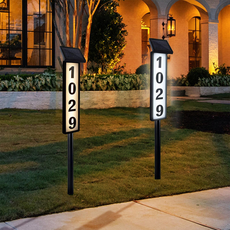 [Australia - AusPower] - Solar Lighted House Address Numbers Sign, Megfiehun Solar Powered House Numbers Light, LED Illuminated Outdoor Address Plaque for Home Yard Garden House 