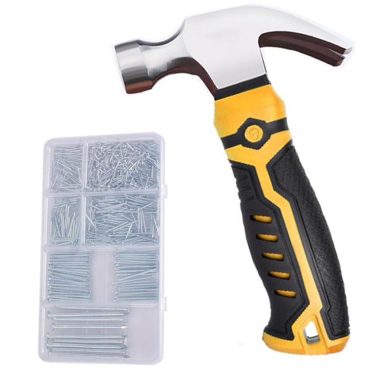 [Australia - AusPower] - 750PCs Small Nails for Hanging Pictures Assortment Kit and 8oz Small Claw Hammer, Small Hammer With Hardware Nails Assorted Set for Home, DIY, Camping, Tent Stakes (Hammer and Nails) Hammer and Nails 
