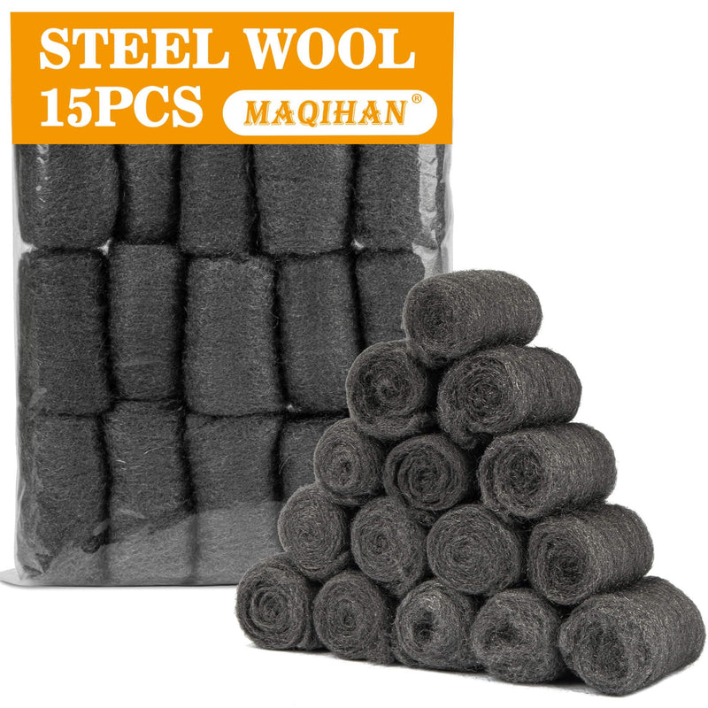 MAQIHAN Steel Wool 0000 Against Mice Repelling - 15 Pieces Metal Polish Steel Wool Fine 0000 Against Rats Steel Wool 0000 Iron Wool Rodent Protection Construction Foam