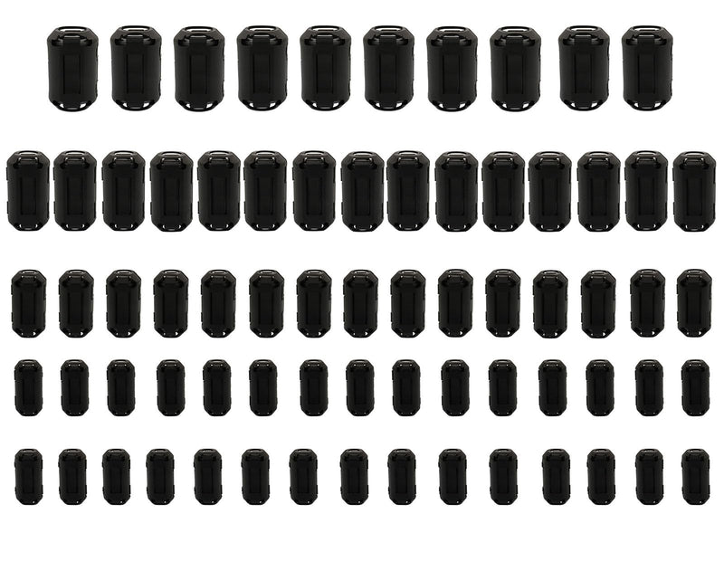 Ferrite Clip-on Ferrite Ring Core RFI EMI Noise Reducer Cable Clip for 3.5 mm 5 mm 7 mm 9 mm 13 mm Inner Diameter TVs, Radio, Audio Equipment Noise Reducer Video Cable Power Cable Pack of 70