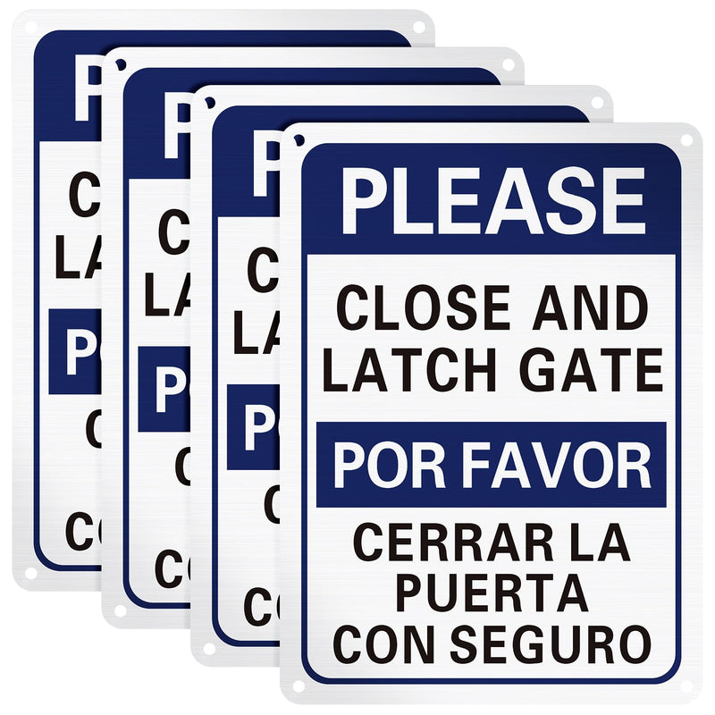 [Australia - AusPower] - Blulu 4 Pcs Please Close and Latch Gate Sign Bilingual English Spanish Keep Gate Closed Signs Metal 10" x 7" Door Closed Signs Reflective Sturdy Rust Aluminum Weatherproof Easy to Install (Blue) Blue 