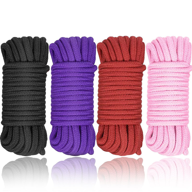 [Australia - AusPower] - 4 Pack Cotton Soft Rope, Multipurpose Durable Long Rope Craft Colored Rope, 32 Feet 10M Soft Twisted Cotton Knot Tying Rope Cord (Black+Red+Purple+Pink) 