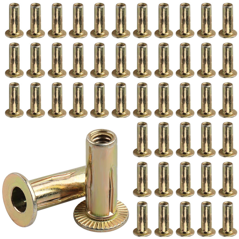 [Australia - AusPower] - 50 Pcs Multi Grip Rivet Nut Kit, 1/4-20 Rivet Nuts Carbon Steel Pre-Bulbed Shank Color-Zinc-Plated Flat Head Threaded Insert Nut 
