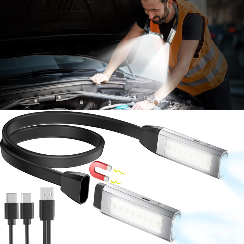 [Australia - AusPower] - YiaMia Detachable Neck Light Rechargeable, LED Work Light with Magnetic Base, Hands Free Mechanic Light, Flexible Around Neck Flashlight for Car Repairing/Inspection/Camping Black Gray 