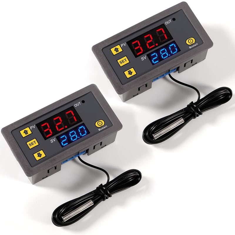 Greluma W3230 DC 12V Digital Temperature Controller, 20A LED Display, Thermostat Control Switch with NTC 10K Sensor Probe, Range from -50°C to 110°C, Pack of 2 12 V temperature controllers 1-2