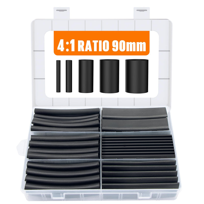[Australia - AusPower] - Lsnisni 3.54 Inches Heat Shrink Tubing Kit 100 Pcs, Ratio 4:1 Adhesive Lined, Dual Wall Tube - Marine Grade Waterproof, 5 Diameters, Heat-Shrink Tube, Heat Shrink Cable Sleeve - Black 100PCS 