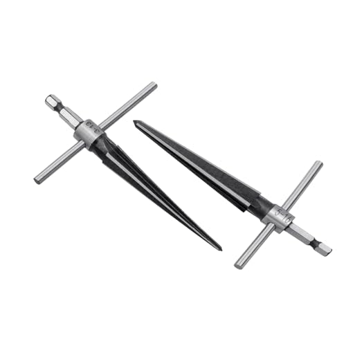 Treki Pack of 2 Handy Tapered Reamer with T-Handles Steel Taper Reamer for Drilling Hole 3-13 mm and 5-16 mm, Cone Hand Reamer with Hex Shank for Guitar Woodworker Drilling Tool