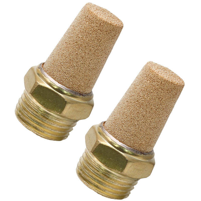 [Australia - AusPower] - 2pcs Pneumatic Brass Exhaust Muffler Filter, 1/2" NPT Male Thread Hex Sintered Silencer Air Line Fitting 1/2"Male 