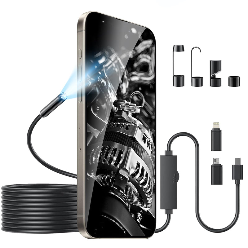 [Australia - AusPower] - Borescope Endoscope Camera with Light for Iphone: 1920P HD Inspection Camera with 8 Adjustable Led Lights, 16.4ft Semi-Rigid IP67 Waterproof Bore Scope Snake Cameras for Android 