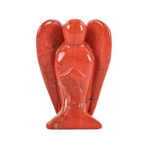 WHAL&YUNE Red Jasper Angel Figurine Natural Energy Healing Crystals Gemstone Hand Carved Sculpture for Home Office Desk Decor Holiday Lucky Gift - 2 inches 2" Red Jasper