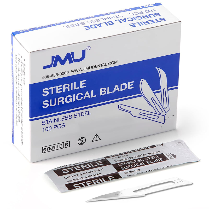 [Australia - AusPower] - JMU 100pcs Sterile Surgical Blades #10, Stainless Steel Scalpel Blades, Individually Foil Wrapped 