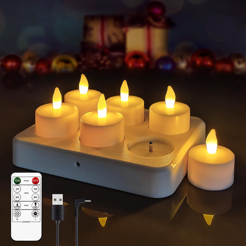 [Australia - AusPower] - Rechargeable Tea Lights,Flameless LED Candles with Remote Timer,Battery Operated Tea Lights Flickering Votive Candles,for Home Restaurant,Holiday Party,Seasonal Halloween Decorations,6 Pack 