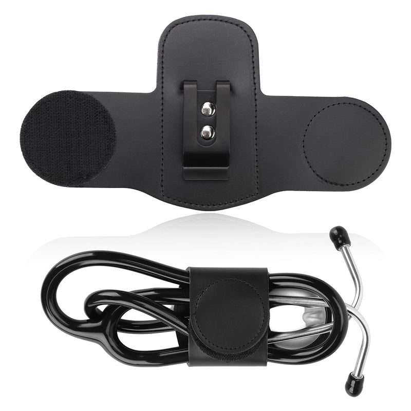 [Australia - AusPower] - Stethoscope Holder, Soft Leather Stethoscope Holster with Clip Easy to Pick & Carry Stethoscope Accessories for Physicians, Nurses, EMT Stethoscope Holder Hip Clip for Belt Pants Waist Pocket (Black) 