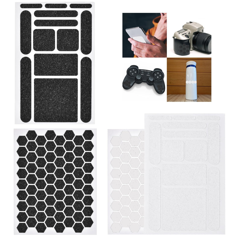 4 Pack Phone Grip Tape, Finger Grip Stickers Decal Clear Non Slip Kit Adhesive Traction for Cell Phone Cases Mouse Laptop Tablet Tools Black+Clear (4Pack)
