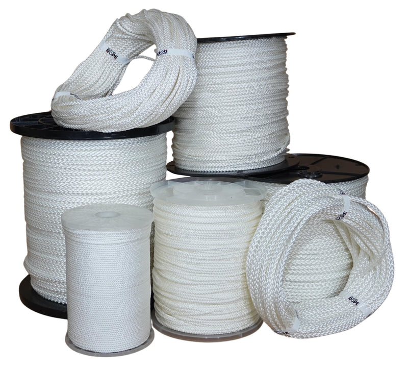 [Australia - AusPower] - Diamond Braid Nylon Lightweight White Rope - 1/8" x 50 Foot Coil - Thick Cord, Flag Pole, Outdoor, Sailing, Clothes Line, Tarp Tie Down 