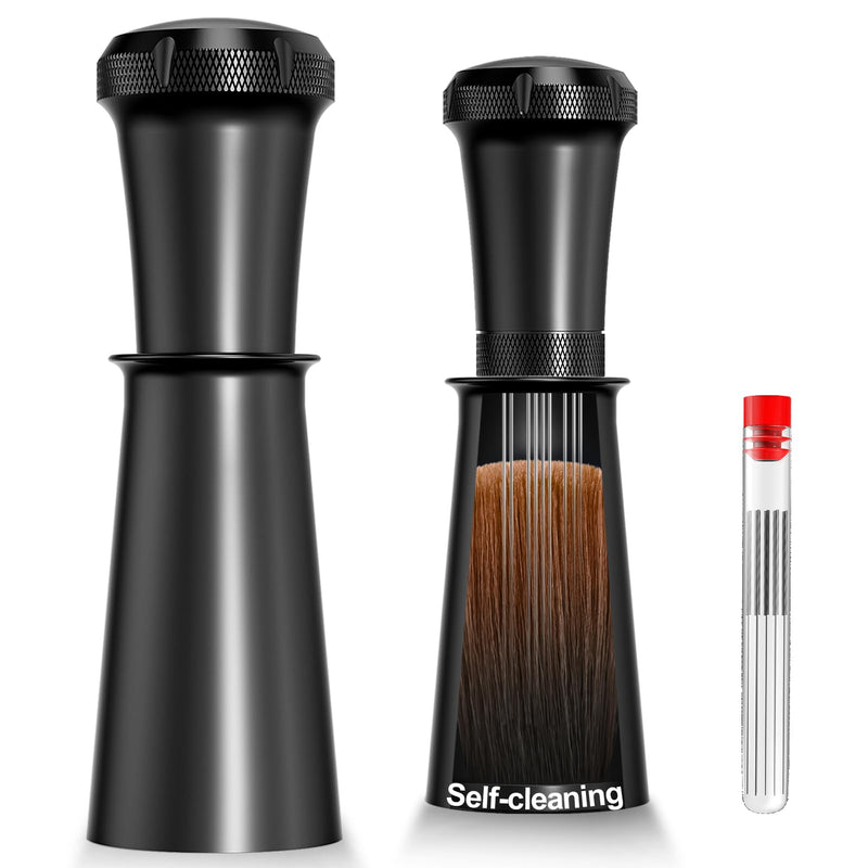 [Australia - AusPower] - Nessus WDT Espresso Distribution Tool, Espresso Accessories with Built-in Cleaning Brush, 0.35mm 10 Needle Distributor and Extra 10 Needles for Espresso Stirrer, Aluminum Handle with Stand for Barista 