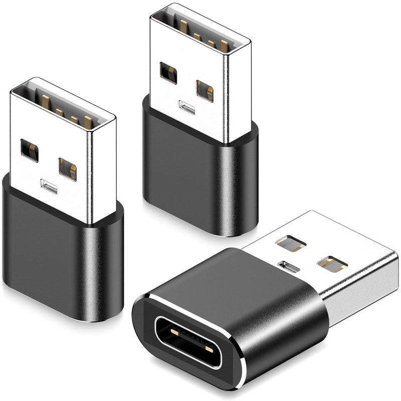 [Australia - AusPower] - USB to USB C Adapter 3 Pack,USB Type C Female to USB A Male Charger Cable Converter for Apple Watch Ultra iWatch 9,for iPhone 15 14 13 12 Pro Max Plus,Samsung S23,for Airpods,iPad,Car,Black Black 