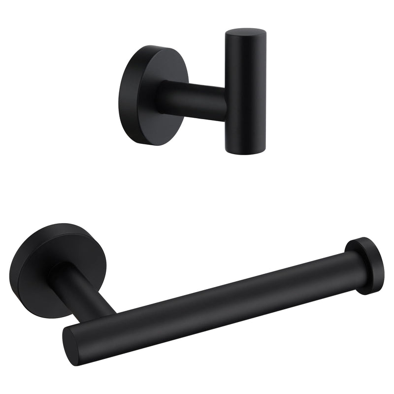 [Australia - AusPower] - Round Single Towel Hook Bundle with Toilet Paper Holder (Matte Black) 