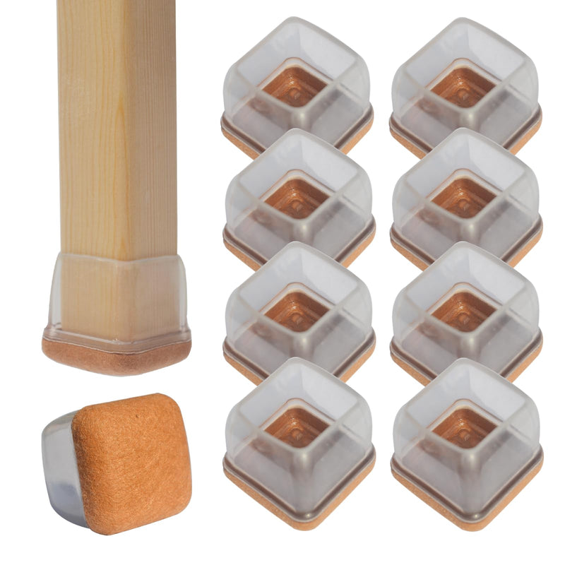 [Australia - AusPower] - 8 Pcs Silicone Chair Leg Floor Protectors for Hardwood Floors - Clear Chair Leg Covers Caps Square Felt Pads for Chair Legs Furniture Feet Floor Protectors, Anti-Scratches and Noise(Fit: 1"-1.4") Medium 