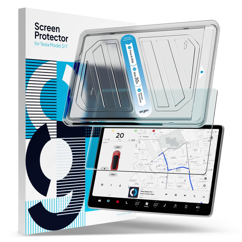 [Australia - AusPower] - 2024 Upgrade Tesla Model Y /3 Accessories Screen Protector Matte [No More Glare & Fingerprint] 9H Tempered Glass Protector for Model Y(2020~2024) Model 3(2017~2023) - Mounting Frame Kit 