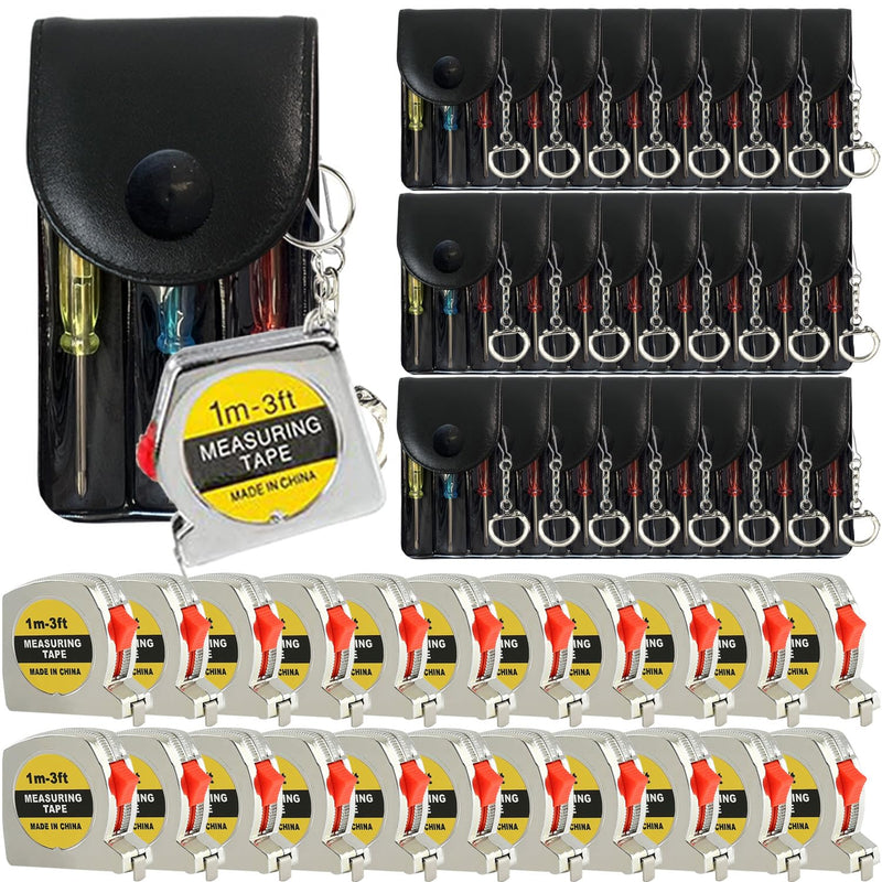 [Australia - AusPower] - Mini Screwdriver Keychain Tape Measure Keychains Set Retractable Keychain Tape Measure Mini Screwdrivers in Pouch Keychain for Birthday Party Favors and Daily Use, 1 m/ 3 ft (48 Pcs) 48 
