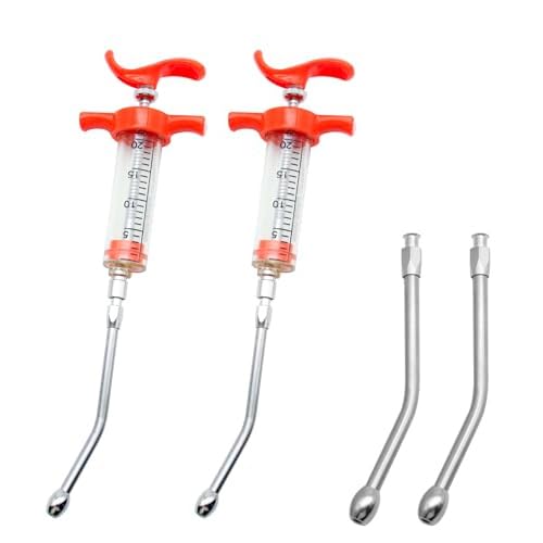 [Australia - AusPower] - 2 Pieces Goat Syringe with 4 Drench Nozzle Adjustable Dosage ,Reusable Drench Syringe for Sheep ,Dog,Goat,Pig, Cat Feeding Supplies(20ML) 