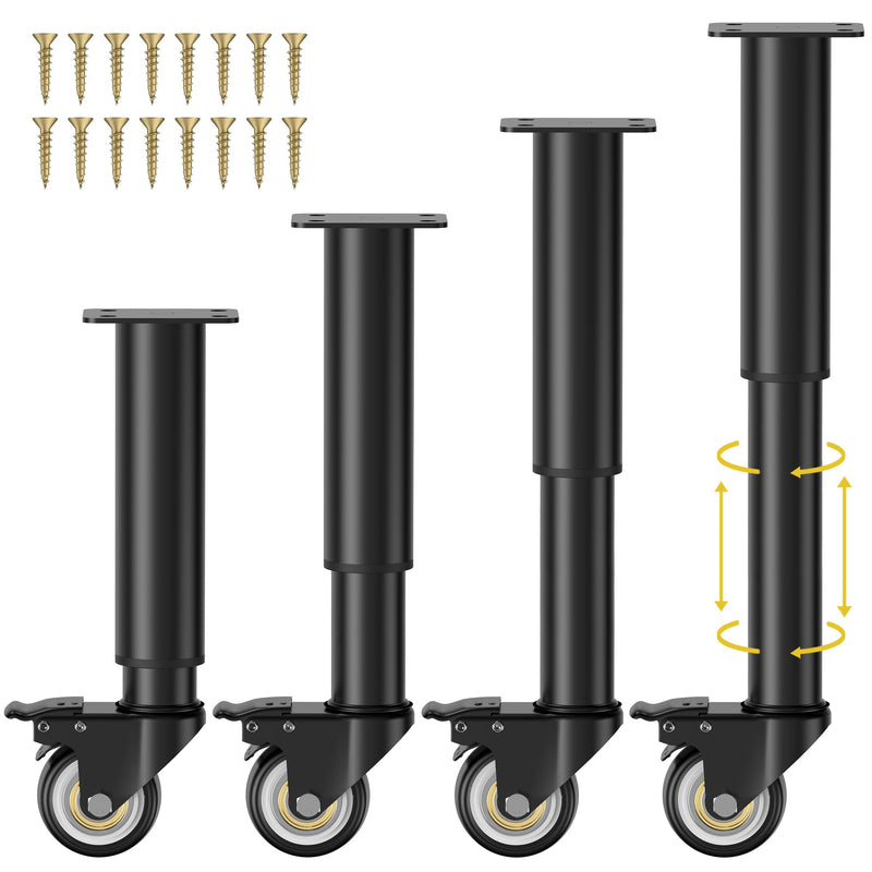 [Australia - AusPower] - Wlrrcwdttc 7-12 inch Metal Adjustable Furniture Legs with 2.36 inch Swivel Caster Wheels for Cabinet/Sofa/Bed/Dresser/Couch/Coffee Table-Heavy Duty Replacement Support Legs with Caster Wheels Set of 4 