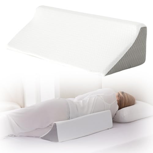Bedluxe Wedge Pillow for Side Sleeping, Comfort Foam Back Pillow for Side Sleeper, Bed Wedges & Body Positioners for After Surgery, Pregnancy Support, Back Pain, Preventing Bedsores, White/Grey 23*10*6 Inch