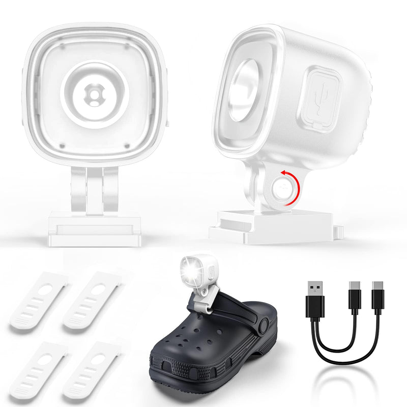 [Australia - AusPower] - 2 Pcs Rechargable Headlights for Croc, Outdoor Waterproof LED Flashlight for Shoes, Clip on Crock Light Attachment Charm, Accessories for Camping, Walking, IPX6, 3 Light Modes, Last 20 Hours 