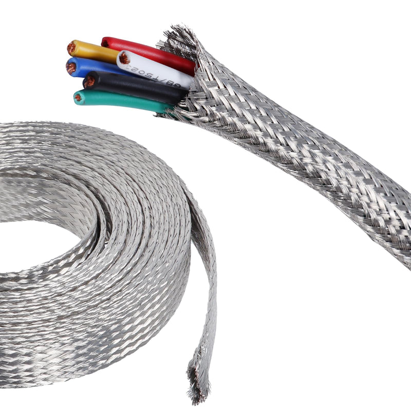 [Australia - AusPower] - FOURUB Expandable Mesh Braided Wires Grounding Straps Shielding Audio Cables emf/rfi Interference,Tinned Copper Braided Sleeves for Cover Wire (1/2"-12FT) 