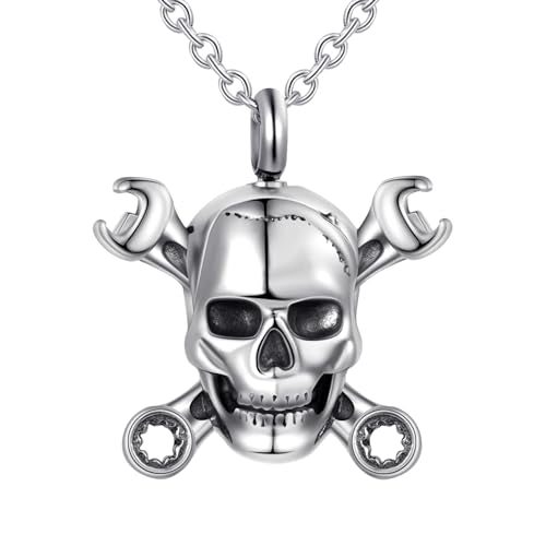 Wrench Urn Necklace for Ashes Skull Stainless Steel Cremation Jewelry Keepsake Gift Skull tool