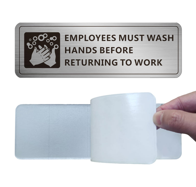 [Australia - AusPower] - Employees Must Wash Hands Sign, (2 Pack) Self-adhesive Metal Signage for Office Bathroom, 9 x 3 Inch Waterproof Aluminum Signs for Indoor Outdoor Use (Brushed Aluminum) 9" x 3" 2 Pack (Brushed Nickel) 