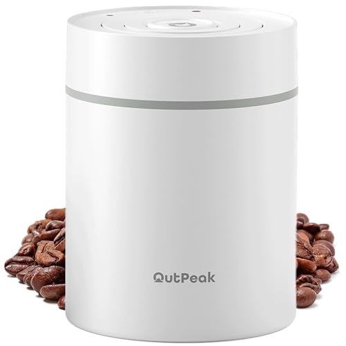 OUTPEAK Neo Latest Kilo Auto Vacuum Coffee Canister, 1.5L Capacity for 17.6oz of Coffee Beans, One-Button Operation, Stainless Steel Coffee Storage Container with Scoop (Barista Champion's Choice) 1.5L-Stainless Steel-Pearl White