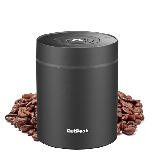 OUTPEAK Neo Latest Vacuum Coffee Canister, 0.5L for 4.6oz Coffee Beans, One-Button Operation, Small Airtight Coffee Canister with Scoop, Coffee Storage Container Stainless Steel (Champion's Choice) 0.5L-S/Steel-Space Grey