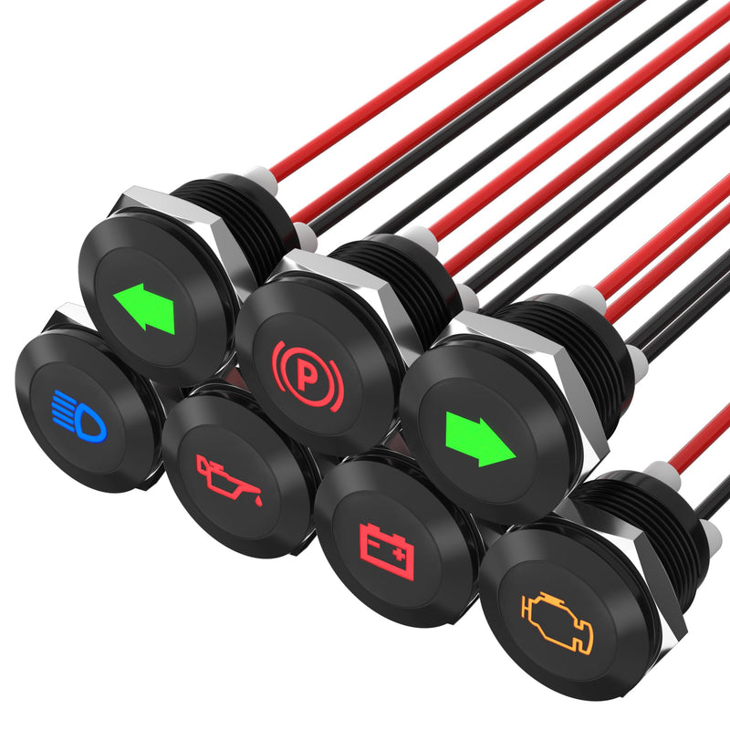 [Australia - AusPower] - 12V LED Indicator Light Small Indicator Light Waterproof 1/2" Panel Cutout 12 Volt 24 Volt Metal LED Indicator Pilot Dash Light with 300MM Wires -7PCS 