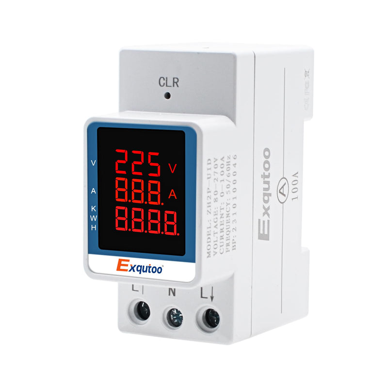 [Australia - AusPower] - Exqutoo Digital Display Energy Meter - AC Rail-Mounted Meter Electricity Usage Monitor for Voltage, Current, and Energy Consumption Measurement - GT2P-UID, AC 80~270V, 0~100A, 50/60Hz 3 Functions Digital Display 