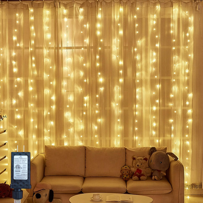 [Australia - AusPower] - amazcolor 300 LED Curtain Lights,10ft x 10ft Fairy Curtain Lights,8 Light Modes Curtain String Lights,Bedroom Decoration,Party Decoration,Wall Decoration 