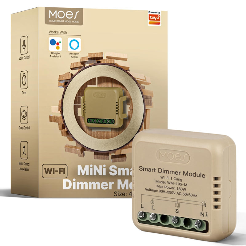 [Australia - AusPower] - MOES WiFi Smart Relay Dimmable, Work with Google Assistant & Alexa, Mini Smart Light Switch Module as Home Assistant, No Hub Required, Timer Relay 1 Gang 10A 1PC, Smart Life/Tuya App Dimmable 1 Gang 