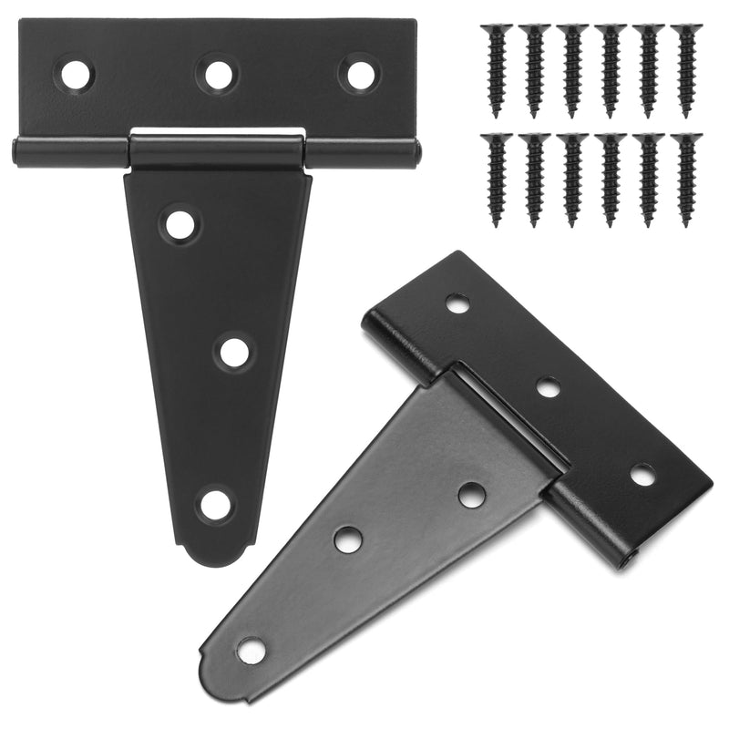 [Australia - AusPower] - 4" T-Strap Shed Door Hinges 2Pcs, Heavy Duty Black Tee Hings for Wooden Fence Gate, Outdoor T Hinges Barn Door Gate Hinges Hardware, Wrought Hinges Hardware, Thickness 2mm 2 4 Inch 