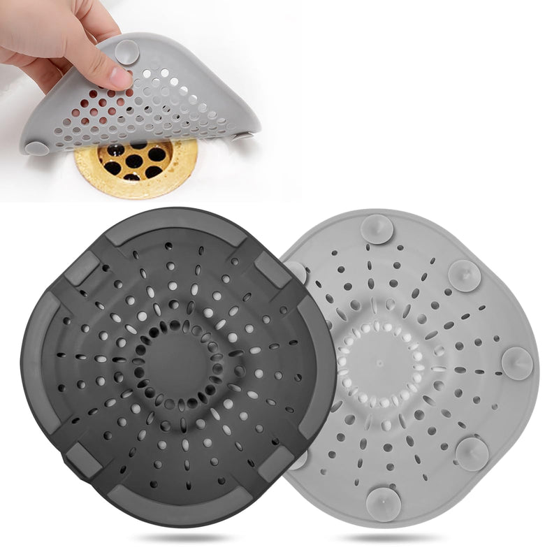 [Australia - AusPower] - Upgraded Hair Drain Catcher,Square Drain Cover for Shower Strong Adhesion Silicone Hair Stopper with Suction Cup,Easy to Install Suit for Bathroom,Bathtub,Kitchen 2 Pack(Black Grey) Black Grey 