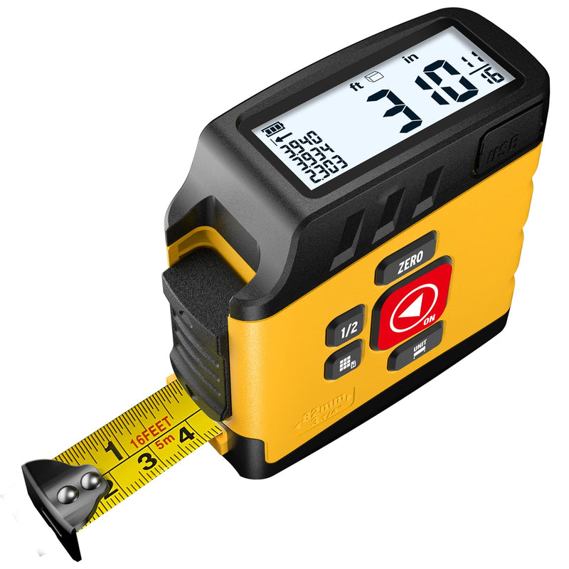 ACPOTEL DT20 Digital Tape Measure 5M, Yellow & Rechargeable Meter | 6 metric and imperial units, adjustable retractable digital measuring tape, break display 1/16 (version without laser)