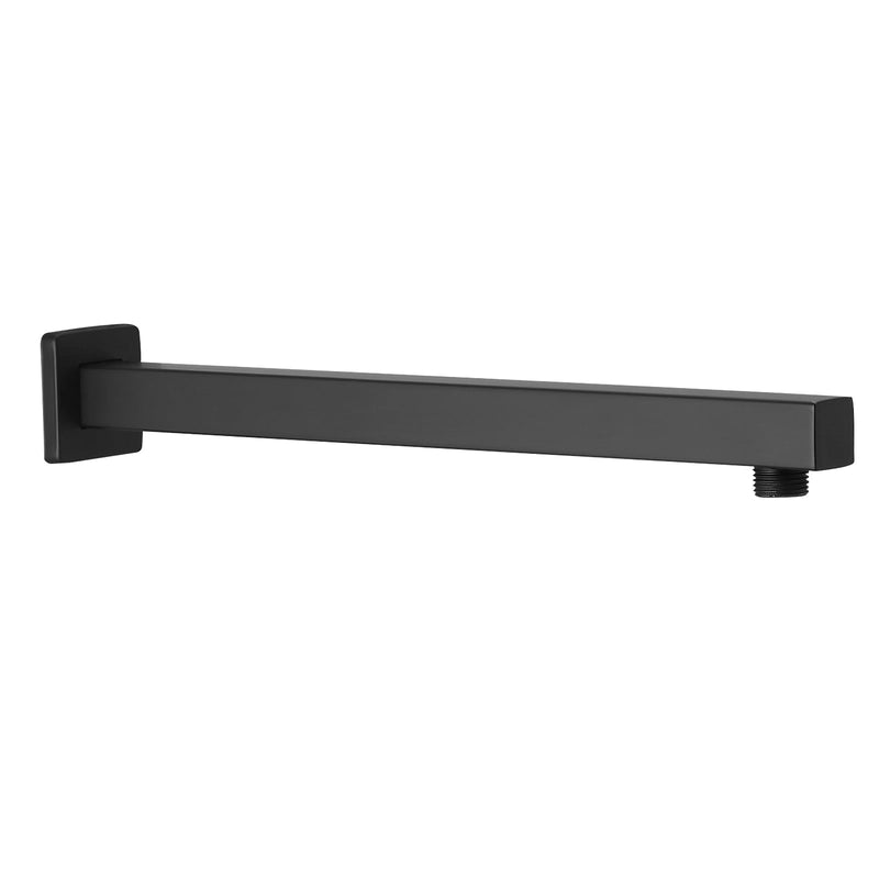 [Australia - AusPower] - BESy 14 Inches Straight Extended Shower Arm With Flange, Rain Shower Head Extension Arm, Square Shower Rod Shower Head Extender Arm Shower Pipe Extension, Wall-Mounted Matte Black Stainless Steel 