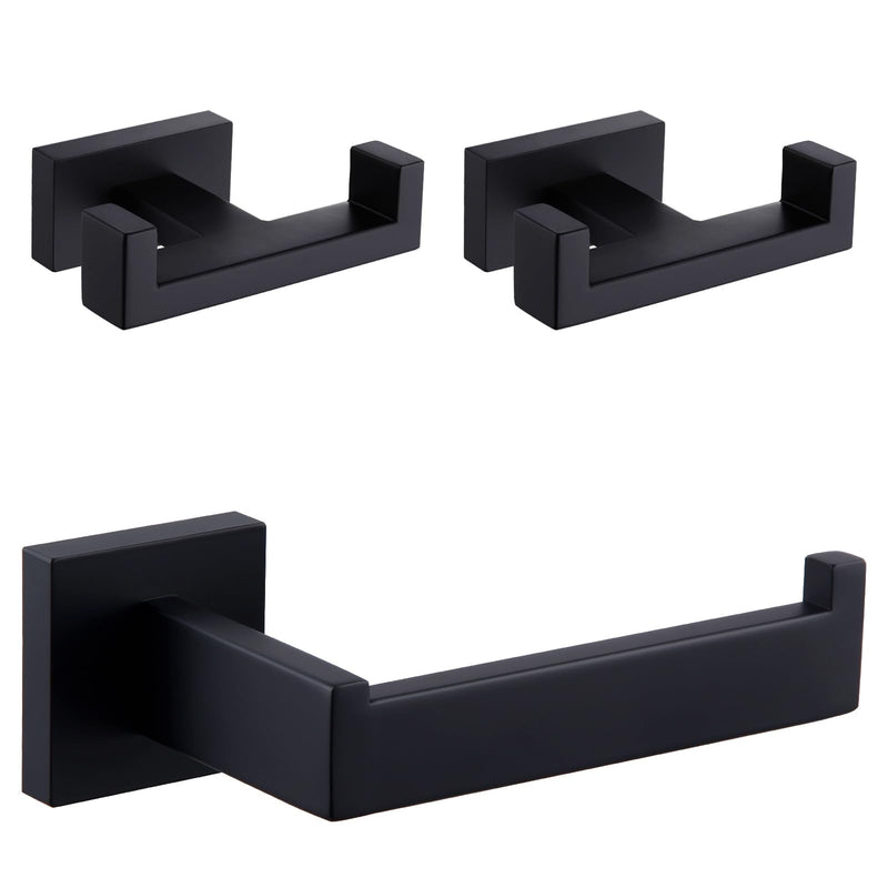 [Australia - AusPower] - Double Towel Hook 2 PCS Bundle with Toilet Paper Holder (Matte Black) 