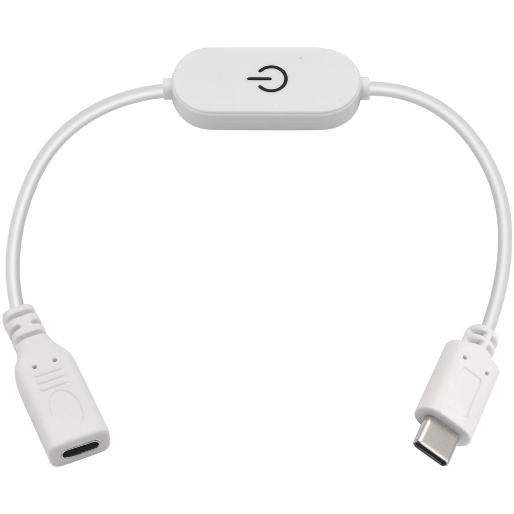 [Australia - AusPower] - Dutttek LED Strip Light Dimmer Switch Cable 1FT/30CM, USB Type C Male to Female Cable with Touch Dimmer Switch Support Power Charging,Memory Connection Light Bar (White) White 