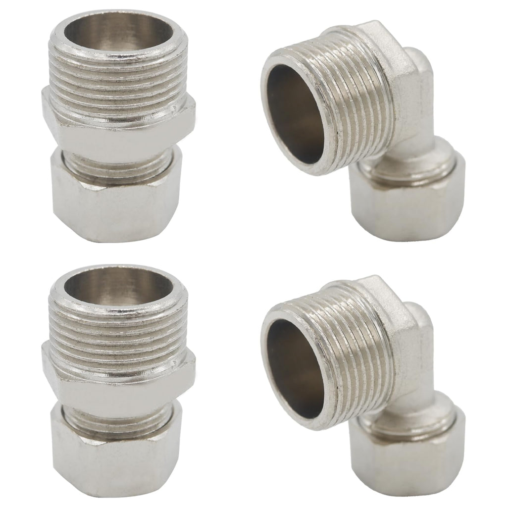 [Australia - AusPower] - 4 PCS 3/4â€™â€™ Brass-Nickel Plated Straight and Elbow Air Piping Fittings, 3/4â€™â€™ Tubing x 3/4â€™â€™ Tubing, 200PSI, Air Tubing Fittings For Shop Garage Compressed Air line System Kit 